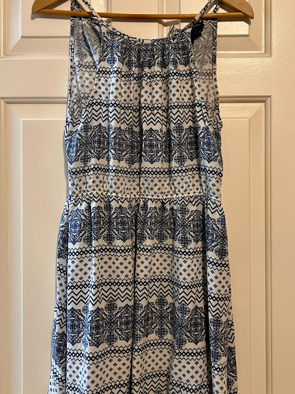 Justify Blue & White Aztec Medallion Border Print High-Low Sundress - Size L